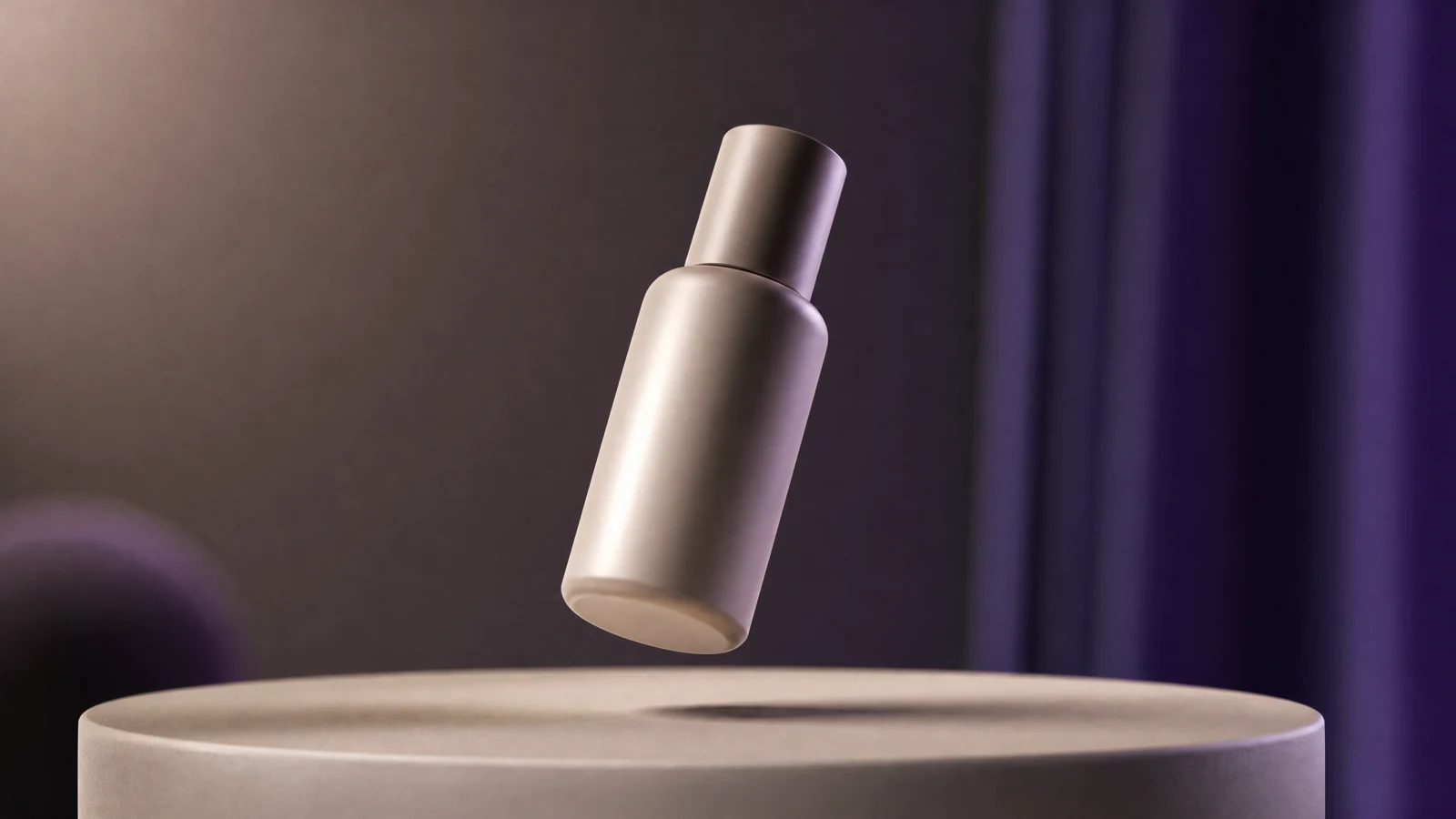 Product still on a studio backdrop mid-orbit with sliding highlight