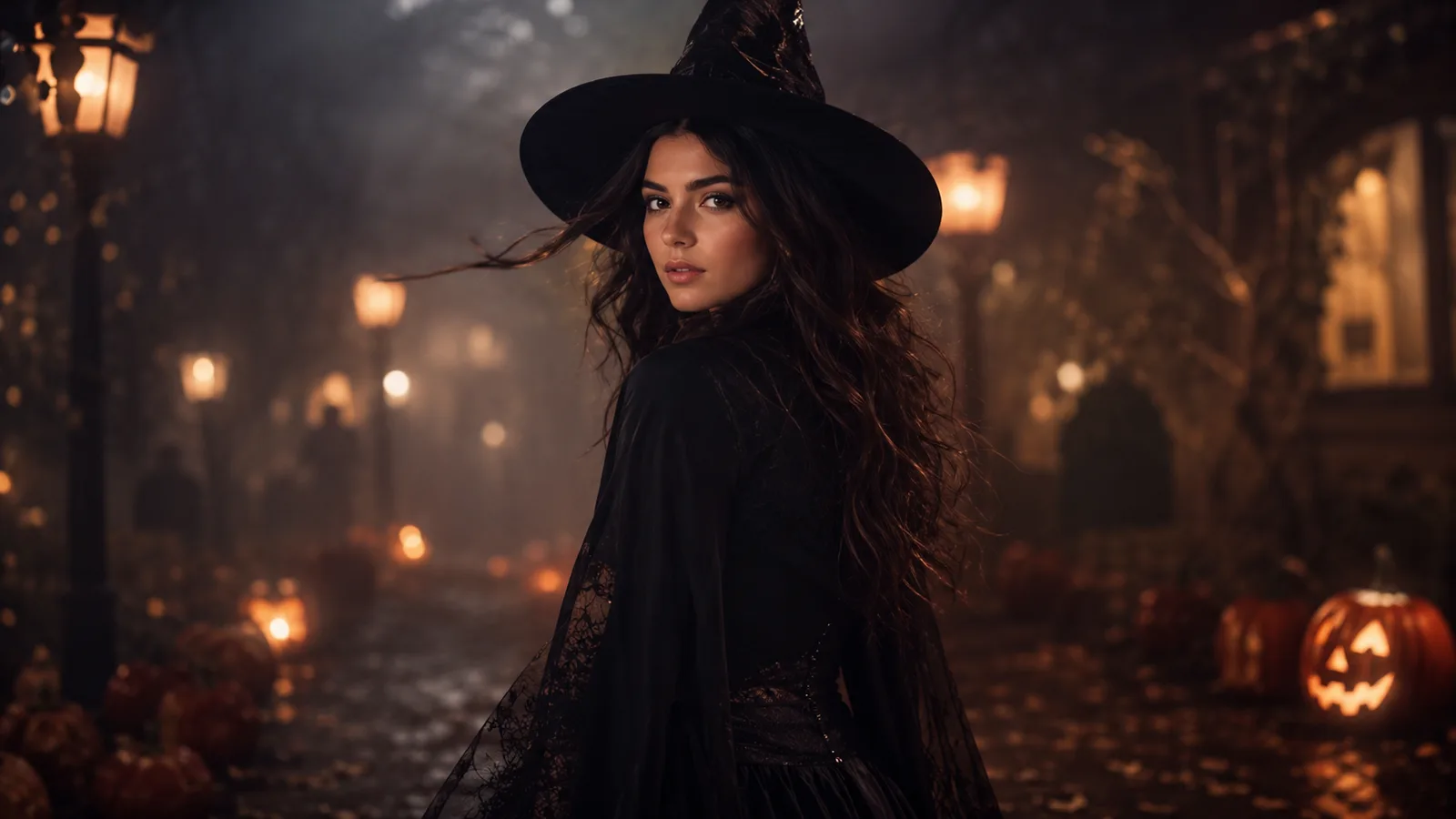 Cinematic Halloween portrait animated with fog and a slow camera push-in