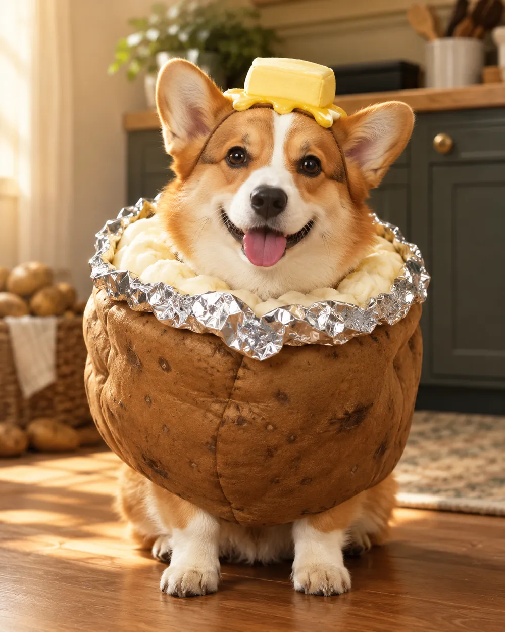 Baked potato pet costume AI portrait