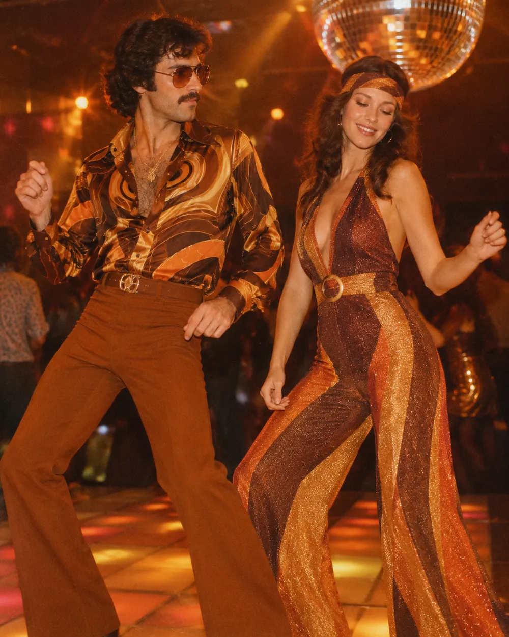 Disco couple Halloween costume portrait