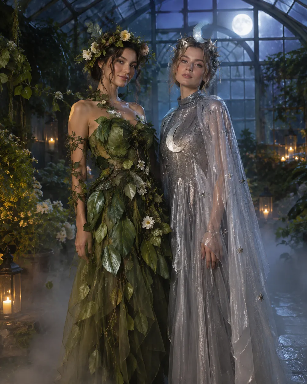 Flower and moon couple Halloween costume portrait