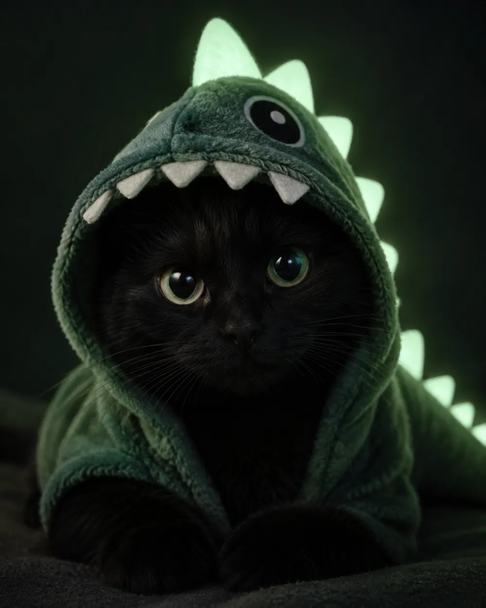 Glow in the dark dinosaur pet costume portrait