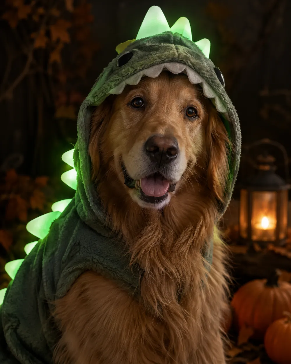 Glow in the dark dinosaur pet costume idea