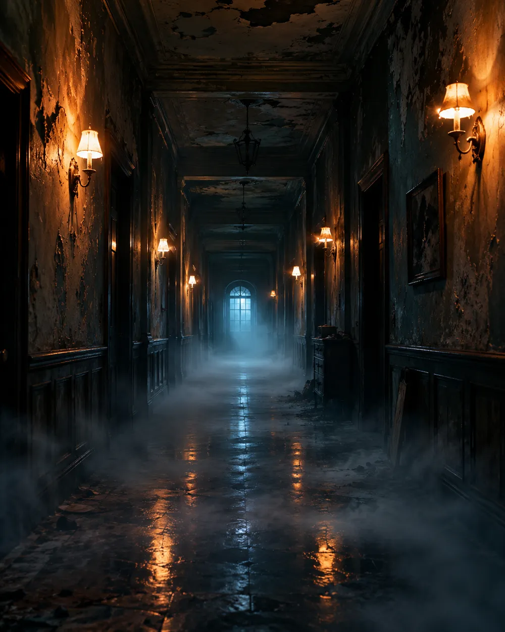 Haunted hallway Halloween AI video preset