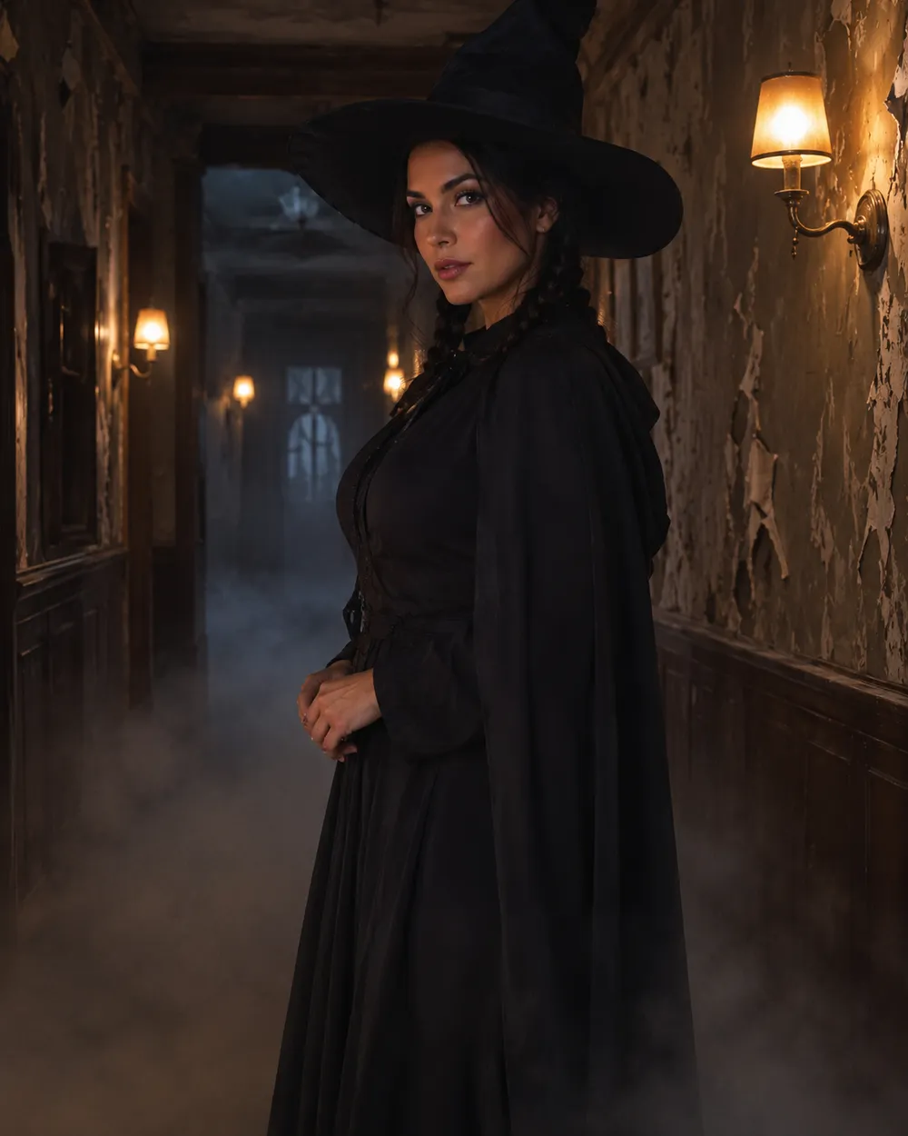 Haunted hallway Halloween AI photo edit