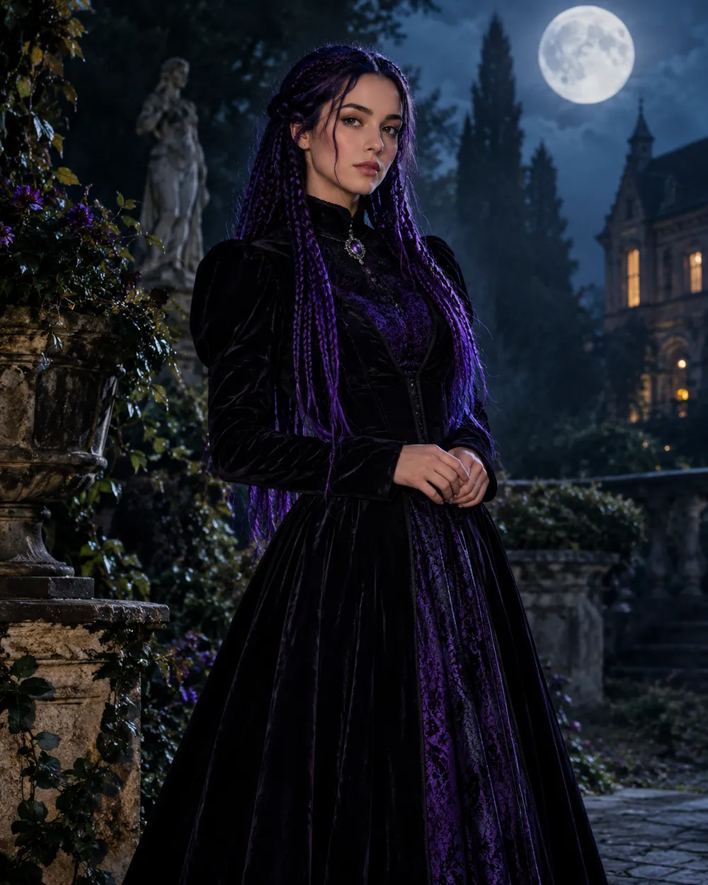Midnight Braids AI Halloween costume portrait