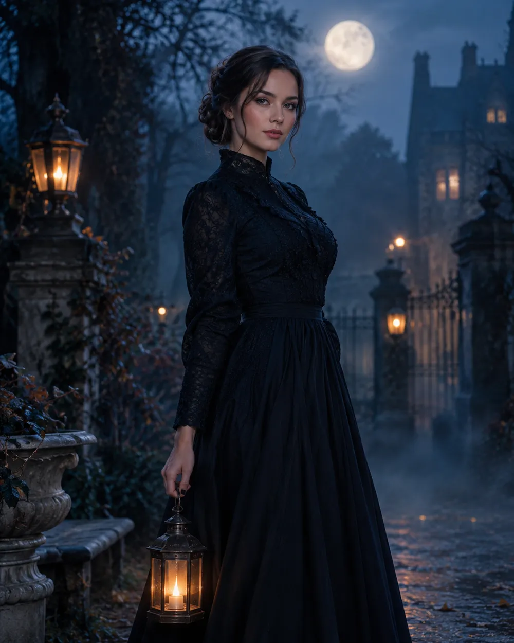 Moonlit garden Halloween AI photo edit