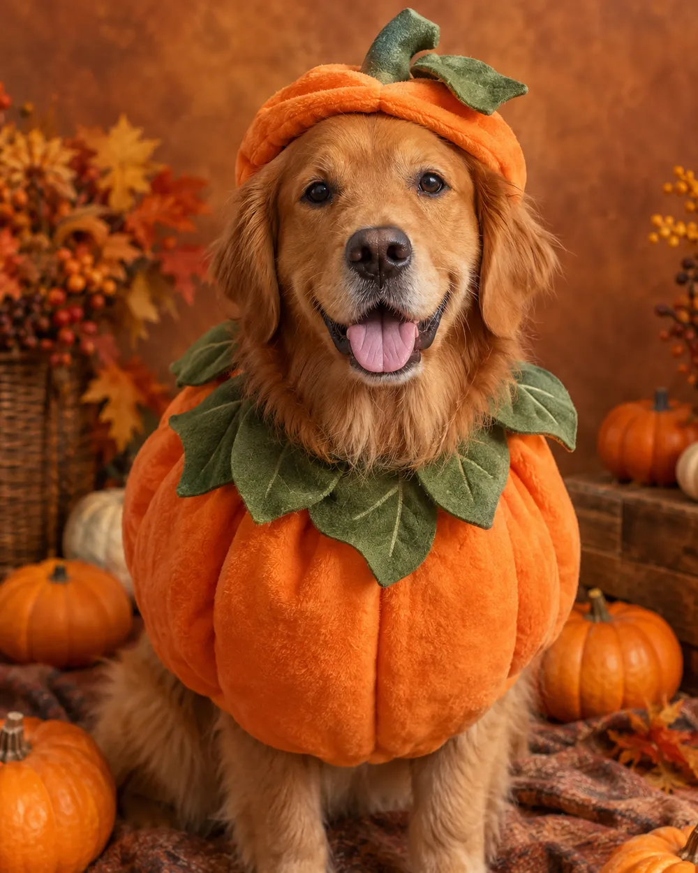 Pumpkin pet costume AI portrait