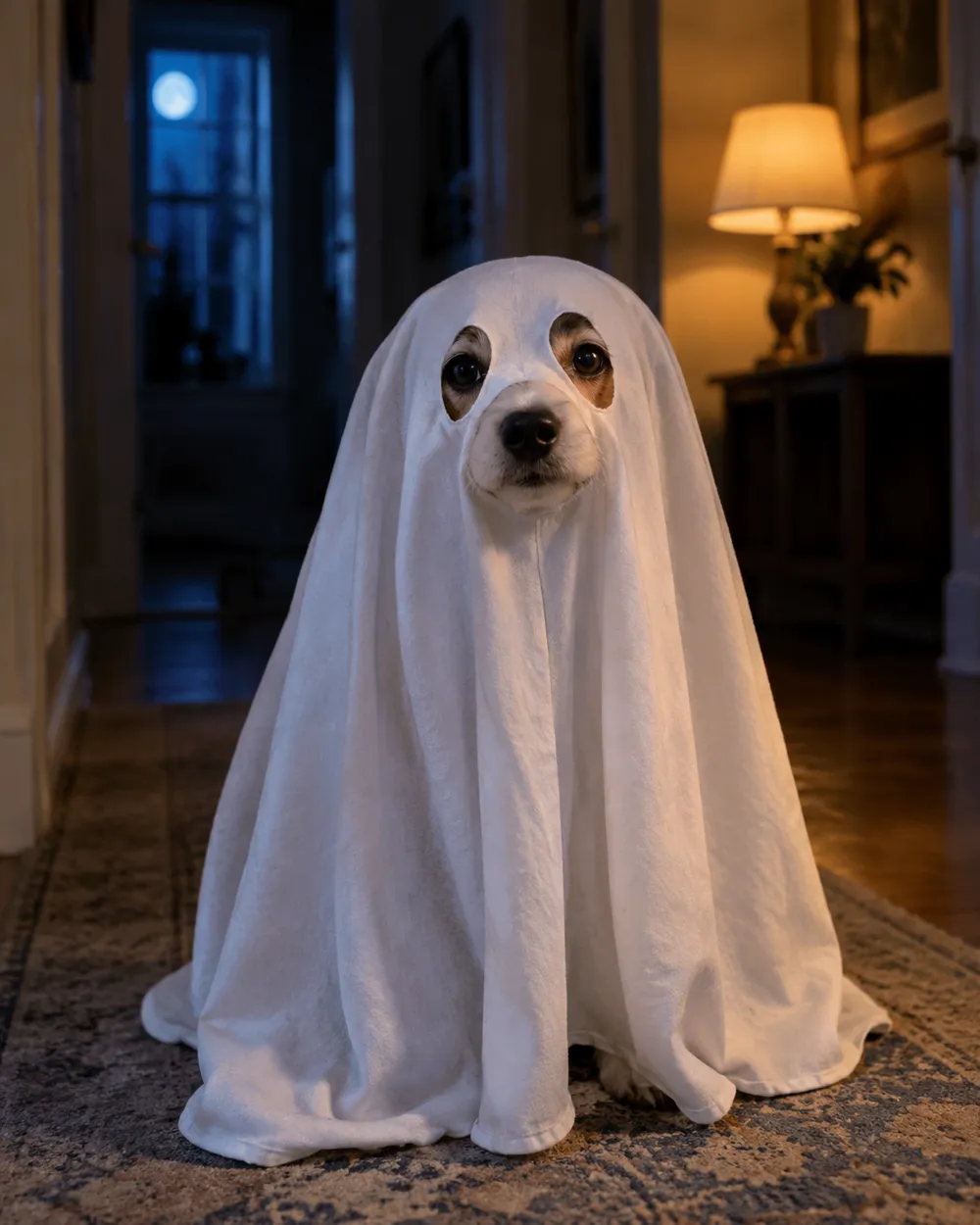 Tiny ghost pet costume AI portrait